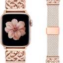 TOYOUTHS Braided Magnetic Band Compatible with Apple Watch Bands 38/40/41/42/44/45/46/49mm Women Men, Dressy Celtic Metal Stretchy Elastic Strap for iWatch Series 11 10 9 8 7 6 5 4 SE/Ultra 3 2 1 (Starlight/Rose Gold)