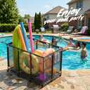 ALIMORDEN Pool Storage Bin with Wheels, Extra Large Pool Toy Organizer with Handles, Mesh Rolling Pool Float Storage for Outdoor, Holds Noodles Floats Towels, Heavy Duty Metal Frame for Patio, Black