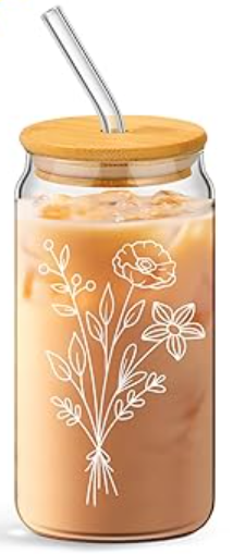 Didaey 2 Set Floral Glass Cups with Bamboo Lids and Straws 16 oz Can Shaped Glass Coffee Cute Flower Drinking Cups for Iced Coffee Beer Soda Cocktail International Women Day Gifts(Classic Style) Didaey 2 Set Floral Glass Cups with Bamboo Lids and Straws 16 oz Can Shaped Glass Coffee Cute Flower Drinking Cups for Iced Coffee Beer Soda Cocktail International Women Day Gifts(Classic Style)