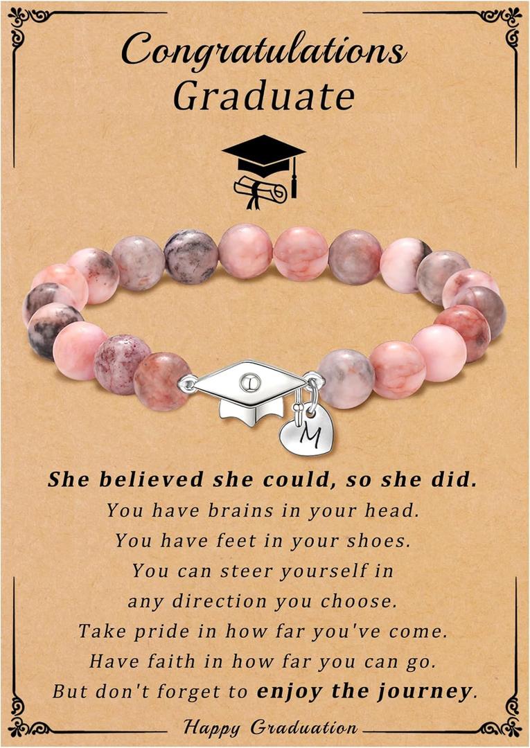 2026 Graduation Gifts Class of 2026 Gifts A-Z Initial Graduation Bracelets for Her College High School 8th 6th 5th Grade Graduation Gifts Graduation Cap Decorations Inspirational Jewelry