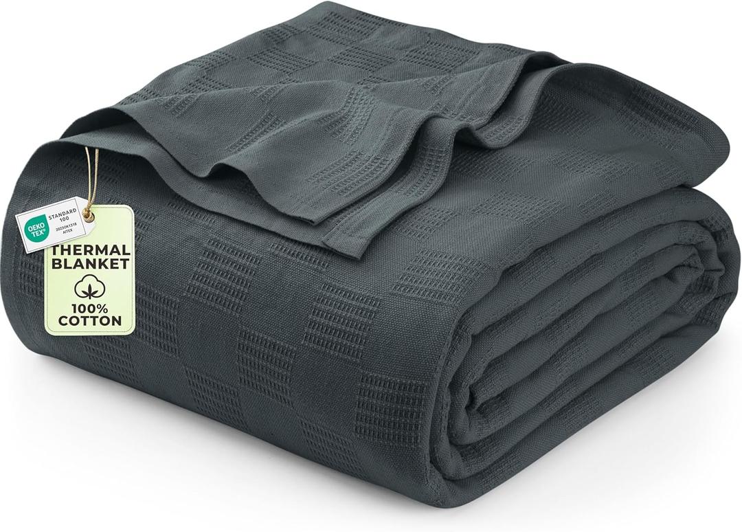 Utopia Bedding 100% Cotton Thermal Blanket Smoke Gray King Size Soft, Lightweight, Breathable, Cozy Spring and Summer Blankets for Bed, Home Room Decor Gifts for Women and Men (90x108 Inches)