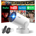 [Built-in Apps & 2026 Upgraded] Mini Projector with WiFi 6 and Bluetooth 5.4 Support 4K 1080P Auto Keystone 180° Rotatable Projector Portable Compatibile with HDMI/TV Stick/Memory Stick/Laptop, White