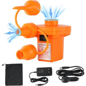 YIKEDA Portable Electric Pump Air Pump for Inflatables,Integrated Car and Home Use,110V AC/12V DC, 3 Nozzles,Quick in/Deflation for Outdoor Camping, Inflatable Mats, Swimming Circles