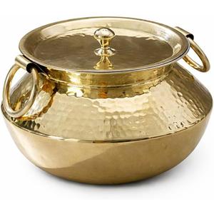 P•TAL 3.2 Qt Pure Brass Stock Pot with Brass Lid, Naturally Non-Stick Tin-Lined Interior, PTFE & PFOA Free, Handcrafted Hammered Cookware for Soup, Curry & Everyday Cooking, 3.2 Quarts