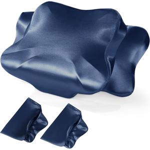 BALAPET 2 Pack Satin Cervical Pillowcase, Smooth & Soft Pillow Case Cover,Ergonomic Pillowcase with Zipper, Cover Only (Navy Blue)