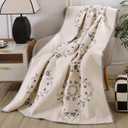 vctops 100% Cotton Quilted Throw Blanket 50x60 Inch Floral Embroidered Reversible Patchwork All Season Throw (Blue,50"x60")
