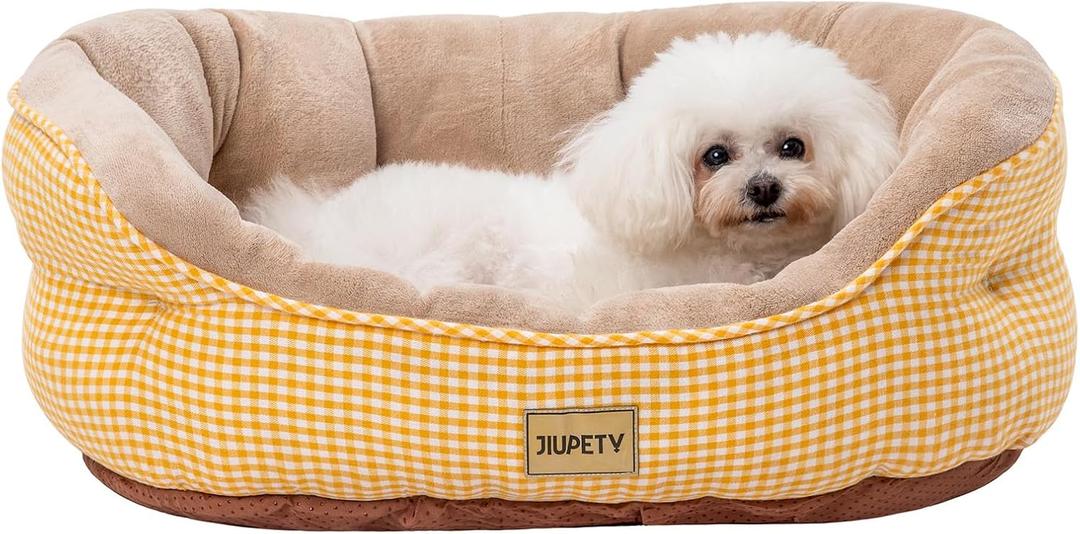 Jiupety Cat Beds for Indoor Cats with Side, Dog Bed for Small Dogs, Cute Calming Pet Sofa with Washable, Cuddle Kitten with Anti-Slip & Water-Resistant Oxford Bottom, Yellow, Fits up to 22 lb Pets (Large)