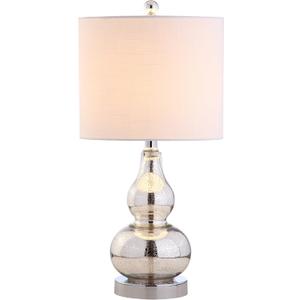 JONATHAN Y 20.5" Mercury Silver Glass Table Lamp, Modern Gourd Bedside Nightstand Lamp for Bedroom, Living Room, White Linen Shade, LED Bulb Included (JYL1028C)