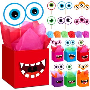 Civaner 6 Sets Halloween Monster Party Decorations Little Monster Theme Table Centerpieces Boxes Cartoon Table Toppers, Cutouts and Sticks for Birthday, Baby Shower Themed Supplies
