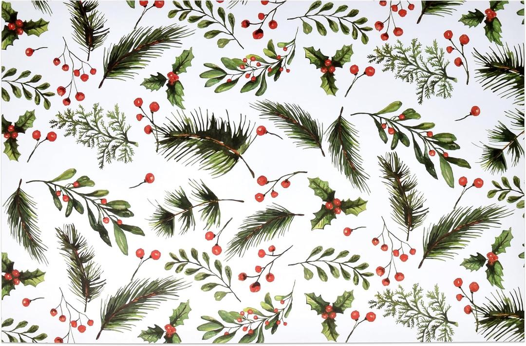 Gift Boutique 50 Disposable Berries and Pine Paper Place Mats Holly Berry Greenery Table Mat 11" x 17" for Holiday Dinner Doilies Xmas Winter Table Setting Dinner Party Home Table Decorations