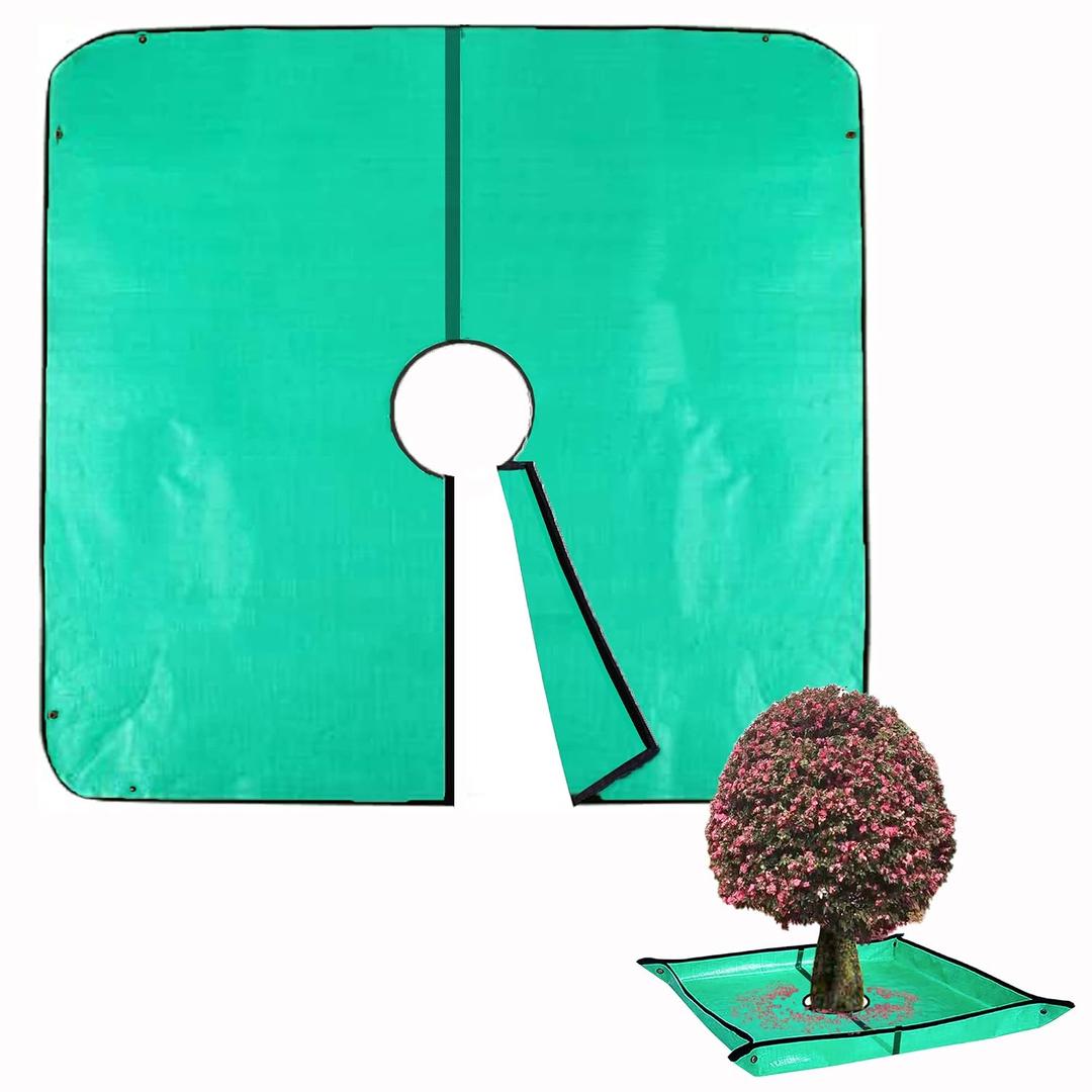 Landscape Pruning Tarp, 78.7X78.7 Landscape Tarp for Trimming with 12 inch Hole, Pruning Trees Waterproof Tarp, with Corner Buckles, can Stand Up Fasten Around Trees and Shrubs