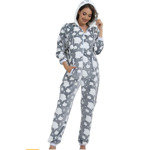 Women Hooded Flannel Pajamas Jumpsuit Halloween Christmas Romper Cosplay Costume 1-Piece Sleepwear Homewear