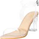 ZriEy Women's Clear Heels Chunky Block Mid High Heeled Sandals Open Toe Transparent Ankle Strap Dress Pump Shoes for Women in Daily Wear Party Wedding, 9