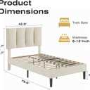 VECELO Twin Size Bed Frame with Upholstered Headboard, 2-Beige