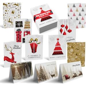 Better Office Products Christmas Holiday Greeting Cards with Gold and Metallic Foil, 100 Pack, 4 x 6 inch, 11 Assorted Designs with 3-D Prism Effect, Blank Inside, with Envelopes,100 Christmas Cards