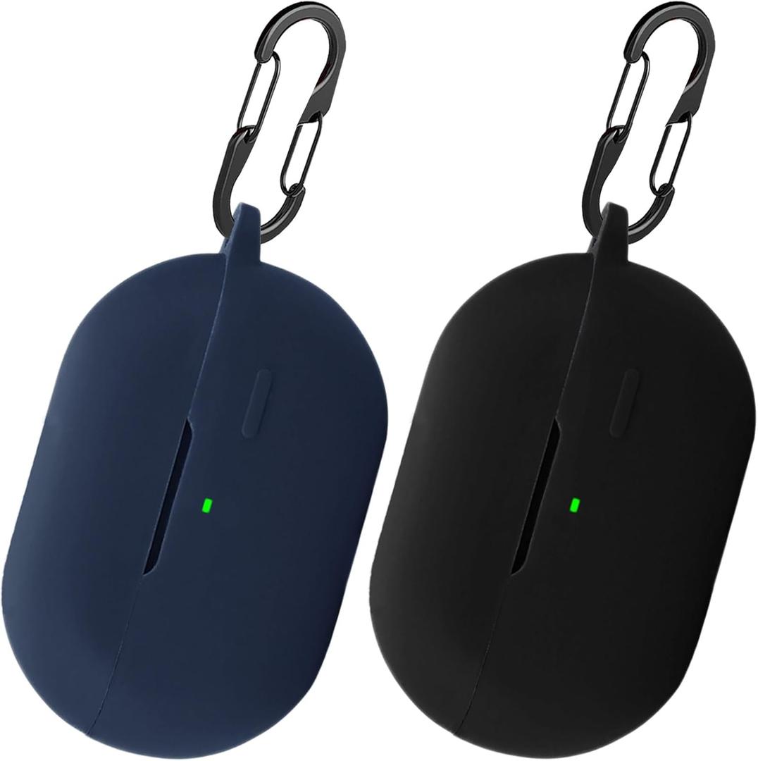 [2 Pack] easyBee Case Compatible with SoundPEATS PearlClip Pro Open-Ear Bluetooth Headphone Charging Cover with 2 Keychain, Soft Liquid Silicone Ultra Thin Shockproof Protective Kit - Black and Blue