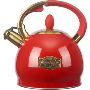 3Quart Whistling Tea Kettle Classic Teapot Stainless Steel Teakettle with Cool Grip for Stovetop (Red)