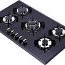 36 Inch Gas Cooktop, Tempered Glass 5 Burners Stovetop Built-in Dual Fuel Gas Stove Top NG/LPG Convertible Gas Cooktop