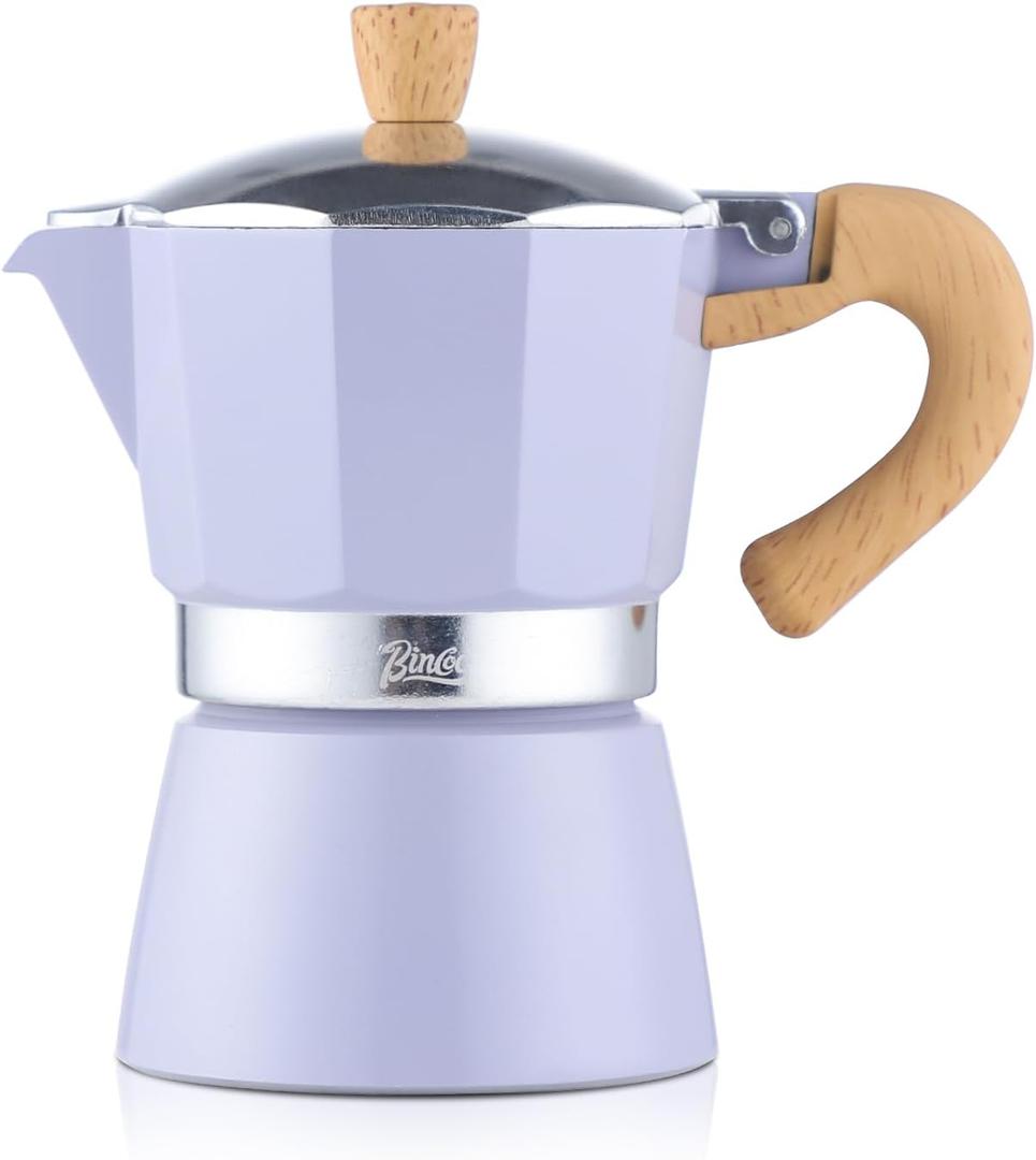 Bincoo Cute Espresso Maker Stovetop - Small Moka Pot 2 Espresso Cups/120ML,Espresso Pot Italian Coffee Maker for Home Camping Cafe Office (Purple)