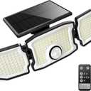 Solar Lights Outdoor Waterproof- 2800LM 200LED Solar Motion Sensor Lights, 3 Heads & 3 Modes Flood Lights, 270 Wide Angle Solar Powered Security Lights for Yard(1 Pack) (Black)