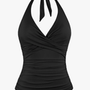 Firpearl Underwire Tankini Tops for Women Ruched Tummy Control Bathing Suit Tops Halter V Neck Swimsuit Top Only US 12