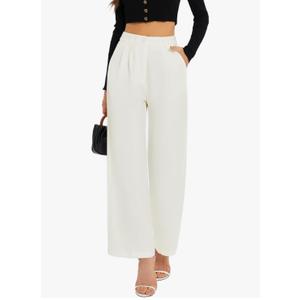 FUNYYZO Wide Leg Pants Women's High Elastic Waisted in The Back Business Work Trousers Long Straight Suit Pants White S