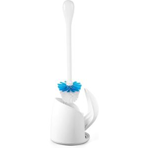 OXO Good Grips Compact Toilet Brush & Canister, Toilet Bowl Brush and Holder with Automatic Canister Door, Bathroom and Small Spaces Cleaning Supplies Essential