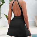 Zilcremo One Piece Swim Dress Tummy Control Swimsuits for Women Cutout Color Block Halter Skirted Bathing Suit (Black, XL)