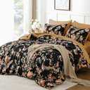 Mybedsoul Floral Queen Size Comforter Set, 7 Pieces Black Botanical Soft Bed in a Bag, Tree Branches & Birds Print Bedding Set with Sheets, Pillowcases & Shams for All Season (90"x90")