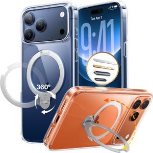 TORRAS Q3 Spin for iPhone 17 Case with 360 Magnetic Stand, Fit for MagSafe, Non Yellowing Kickstand Case for iPhone 17 Phone Case with Camera Control Cover, Hard PC Protection, Clear