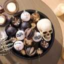 DecorbyHannah Christmas Tree Ornaments Decorations Indoor, 21ct Black Gold Hanging Gothic Christmas Ornaments for Small Tree with Skulls, Spooky Shatterproof Plastic Ball for Home Party Table Decor