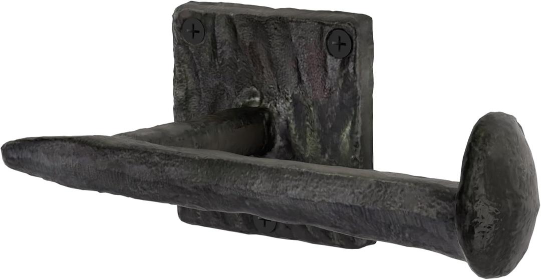 Rustic State Motris Wall Mount Railroad Spike Cast Iron Bathroom Toilet Paper Holder, Rustproof Tissue Roll Hanger - 6.5 Inch - Black