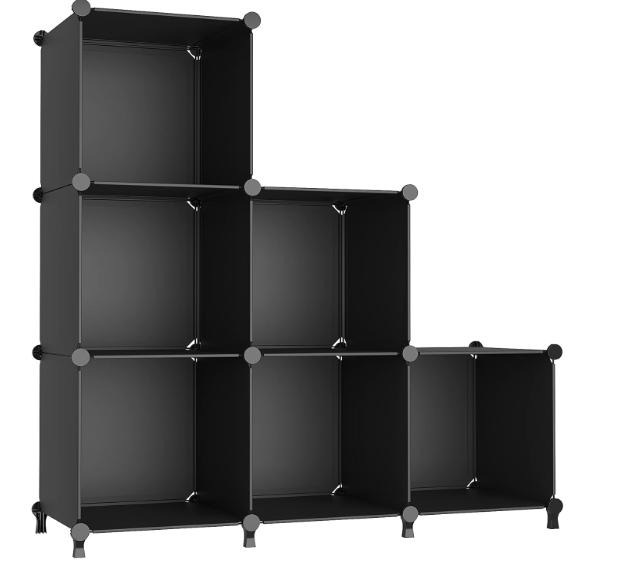AWTATOS Cube Storage Organizer, Storage Cubes Shelves Bookshelf, 6 Cube Closet Organizers and Storage, DIY Stackable Plastic Clothes Organizer Shelving for Bedroom, Home, Black