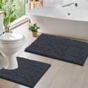 LuxUrux Bathroom Rug Set 2 Piece, Soft Absorbent Cheinlle Microfiber Bath Mat with Contour Toilet Rug, Non-Slip, Machine Wash Dry, Plush Shaggy Mats for Bathroom (20"x 30"+20"x 20" U-Shaped Charcoal)