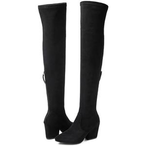 N.N.G Women Over the Knee Boots Thigh High Suede Block Winter Low Above Flat Long OTK Comfort Pointed toe  (7.5, Black Gold)