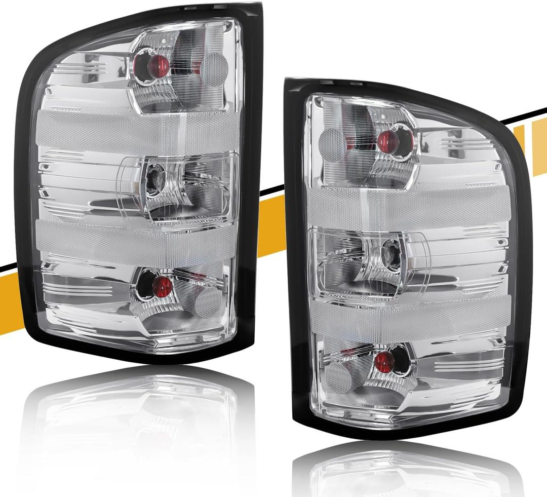 Tail Light Assembly Pair Compatible with Silverado 07-13 1500 | 07-14 2500HD 3500HD, Replaces 25958482 25958483, w/Bulb Harness, Left and Right Side, White Housing Red Border (Driver and Passenger Side-Clear)