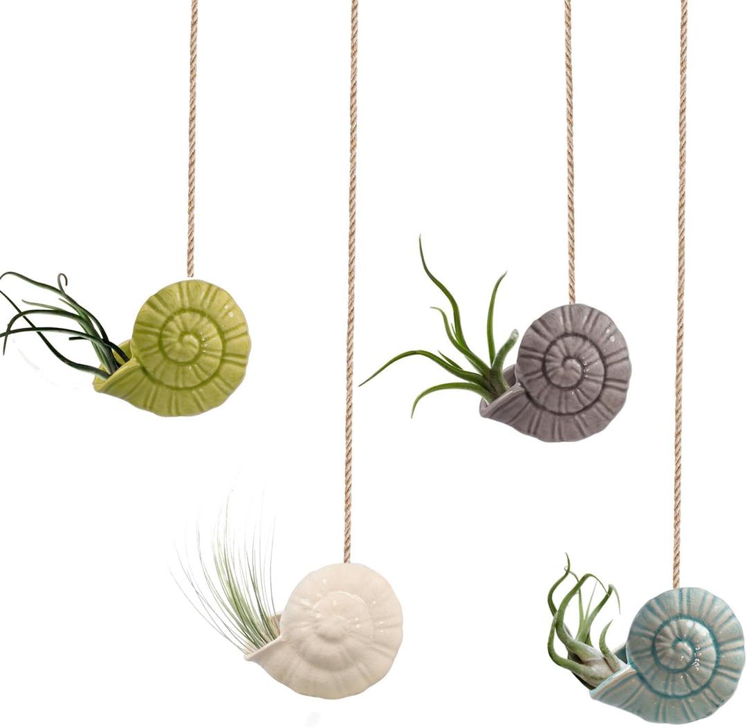Air Plant Holder Unique, Cute Octopus Air Plant Hanger Wall Planter, Ceramic Tillandsia Airplants Holders Hanging Wall Decor for Home Office (Whelk-Small (2.8 x 2 in),4 pcs/Set)