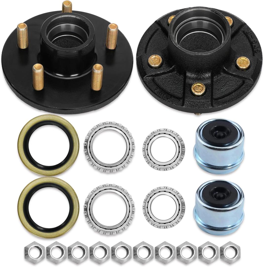 2 Sets 3500lb Trailer Axle Trailer Hub Kit 5 Bolt 4.5",5×4.5 Trailer Hub fit 1-1/16" to 1-3/8" Tapered Trailer Spindle,Trailer Hub Assembly,Boat Trailer Hubs 5 Lug (Not Fit for Straight Spindle)