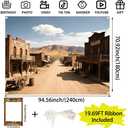 Western Backdrop for Photoshoot 8x6FT, Wild West Cowboy Photography Background with Wanted Poster Photo Booth Set, 19.68FT Ribbon & Brass Grommets, Country Party Birthday Decorations