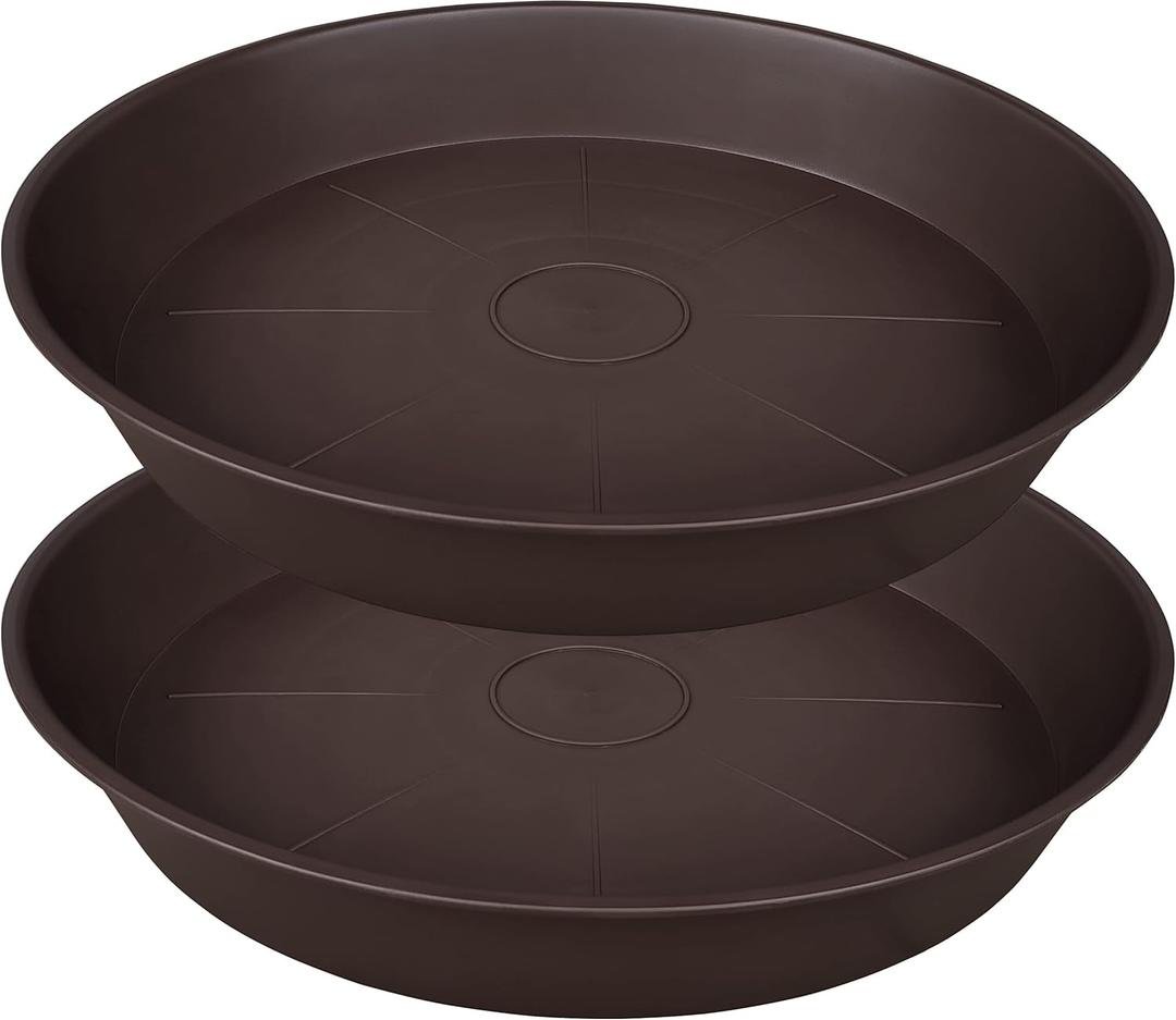 2 Pack of 26 inch Plant Saucer Round, 4.2" Depth Tray, Large Deep Plant Saucers for Pots, Heavy Duty Plastic Flower Plant Water Trays for Indoors Outdoor, Plant Drip Trays (Brown)