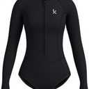 KMT Wetsuit for Women, Womens Long Sleeve Shorty Wet Suits 2mm Front Zipper Springsuit Surfing Surf-wear Diving Swimming Scuba One Piece, Size 