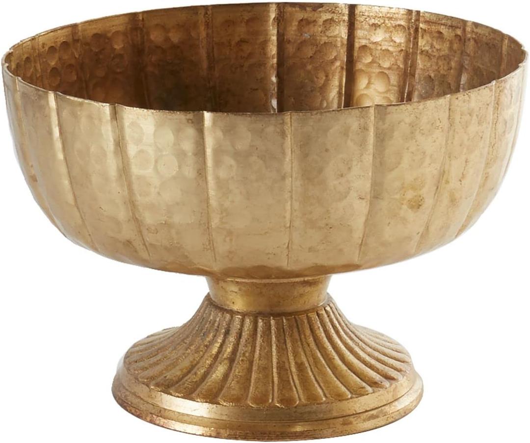 Distressed Gold Metal Compote Bowl | Gold Compote Vase l Lita Metal Vase l Indoor and Outdoor Compote for Any Event (7.75"x 5.75")
