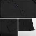 Women's Long Sleeve Tee Shirts Button Down Slim Fitted Basic Henley Tops Fall Ribbed Knit Shirts (Black, M)
