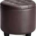 SONGMICS Round Ottoman, Ottoman with Storage, 17.7 x 17.7 x 17.5 Inches, Foot Rest with Legs, Synthetic Leather, Load up to 330 lb, for Living Room, Bedroom, Chestnut Brown ULOM014K01