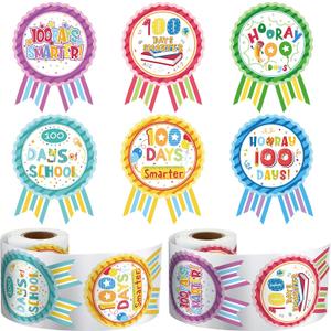 Sumind 204 Pcs 100 Days of School Teacher Reward Stickers Colorful Roll Ribbon Badge Sticker 100 Days Smarter Hooray 100th Motivational Tags for Kids Kindergarten School Party Decoration