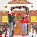 4 Pcs Christmas Gingerbread House Decorations Xmas Gingerbread Door Covers Hanging Banner Porch Sign for Christmas Party Backdrop Wall Decor (Cute)