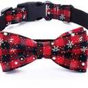 Malier Christmas Dog Collar and Bow tie with Classic Snowflake Pattern, Adorable Collar with Light Release Buckle Pet Accessories for Puppy Dogs Cats Pets (Small)