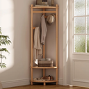 Solid Wood Corner Hall Tree with Hanging Clothes Rod, 4 Hooks Coat Rack with Storage Rack, Clothes Rack for Bedroom Entryway (Natural)