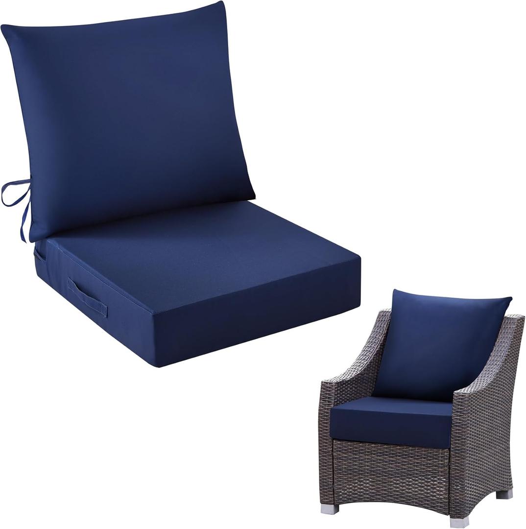 IASEAHK Outdoor Chair Cushions, 24 x 24 Inch Outdoor Cushion for Patio Furniture, Patio Chair Cushion, Waterproof & Fade Resistant Deep Patio Furniture Cushions Set with Handle and Ties, Navy Blue (24*24+5.75/25*22.5)