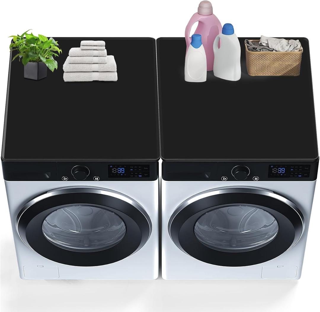 2PCS Washer and Dryer Covers for The Top, 26.77In X 26.77In Silicone Dryer Top Protector Mat, Waterproof, Scratch Resistant, Washable, Dryer Countertop for Home Kitchen and Laundry Room (Black-2Pack)